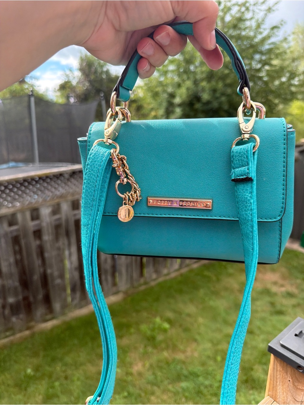 Poppy & Peonies Teal Turquoise Vegan Leather Satchel Crossbody